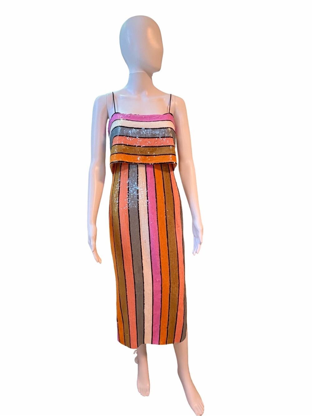 Veronica Beard Ivanna Sequin Midi Dress Multicolor Stripe NWT Size 0 🌈